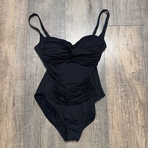 La Blanca Island Goddess Ruched One Piece Swimsuit Black Size 8